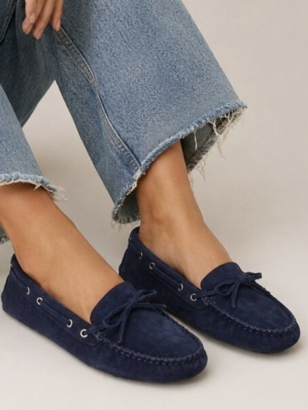 J. Crew Suede Driving Moccasins Loafers Navy Blue Slip On Flats Women's Size 8